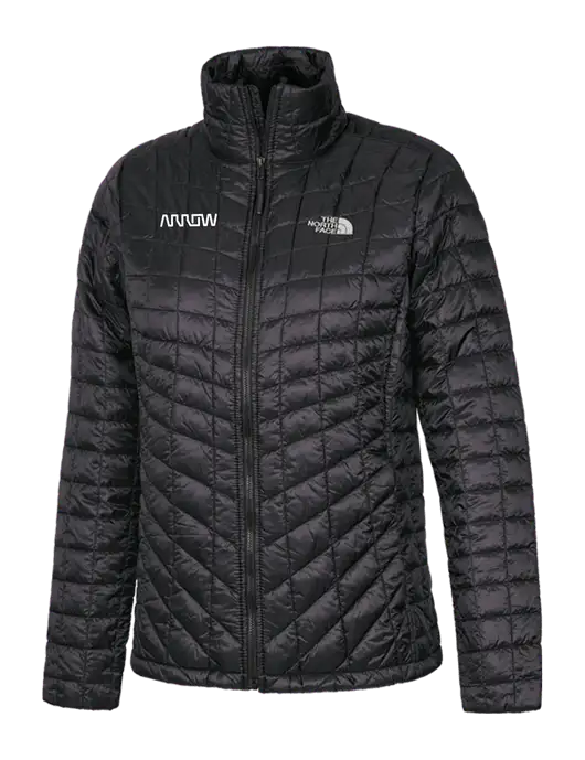 North Face Womens Matte Black ThermoBall Trekker Jacket w/Arrow Electronics Logo