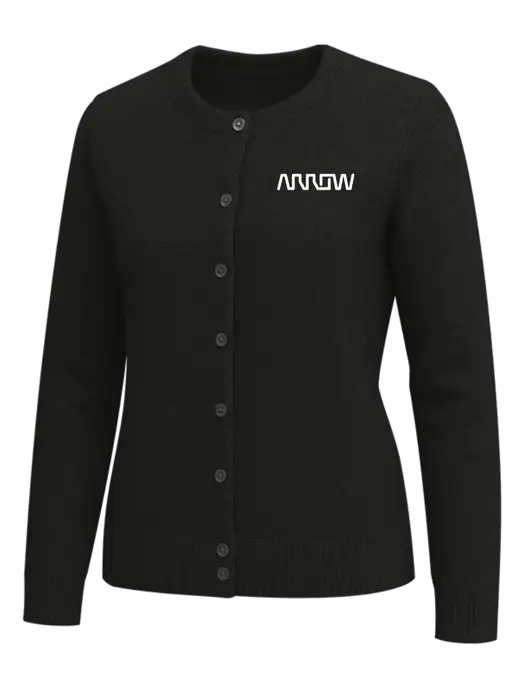 Brooks Brothers Womens Black Washable Merino Cardigan Sweater w/Arrow Electronics Logo