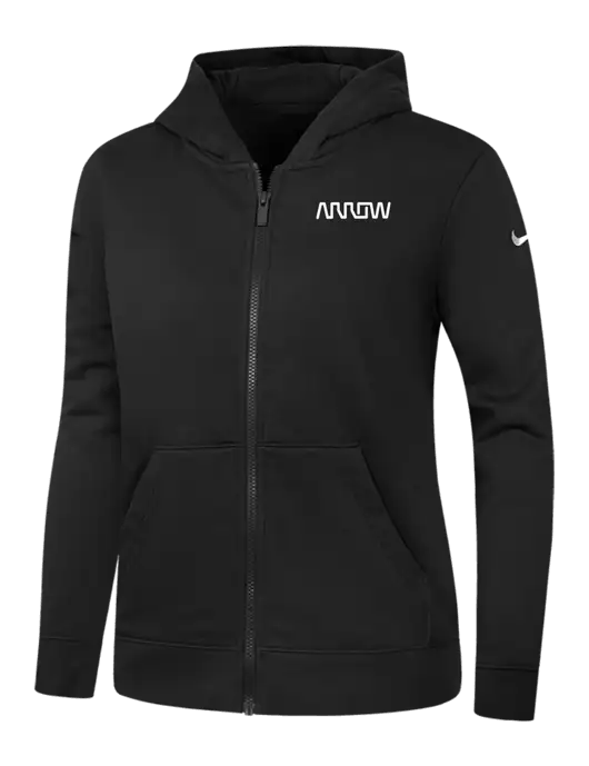 Nike Womens Club Fleece Sleeve Swoosh Full-Zip Black Hoodie w/Arrow Electronics Logo