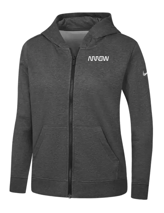 Nike Womens Club Fleece Sleeve Swoosh Full-Zip Charcoal Heather Hoodie w/Arrow Electronics Logo
