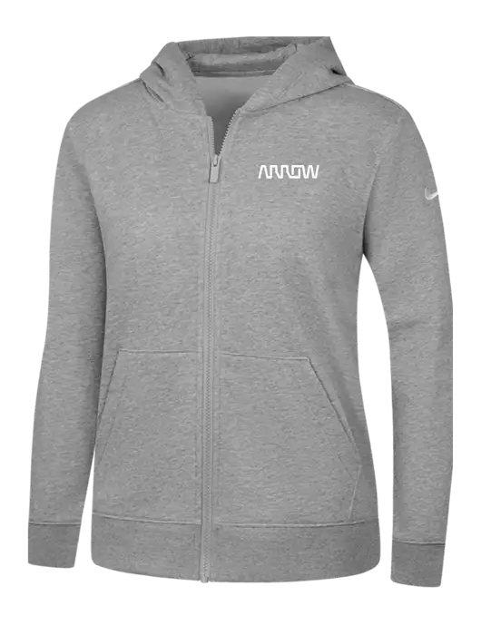 Nike Womens Club Fleece Sleeve Swoosh Full-Zip Dark Grey Heather Hoodie w/Arrow Electronics Logo