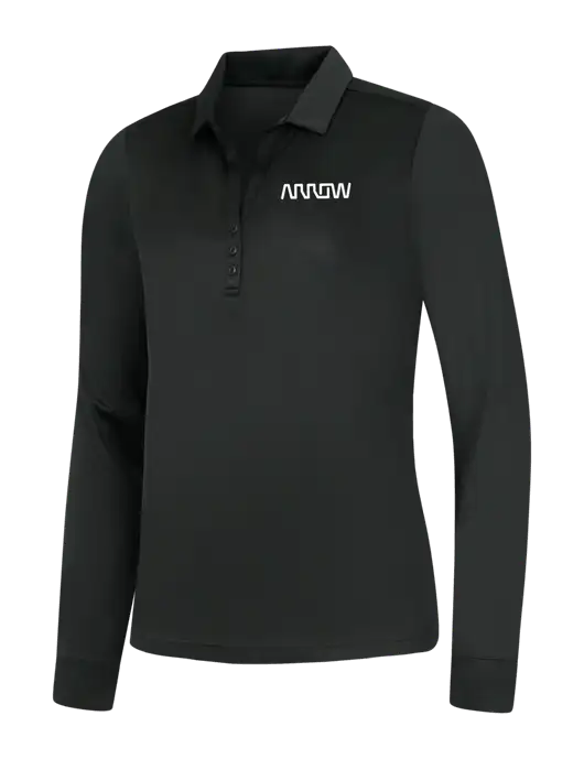 Womens Black Silk Touch Performance Long Sleeve Polo w/Arrow Electronics Logo
