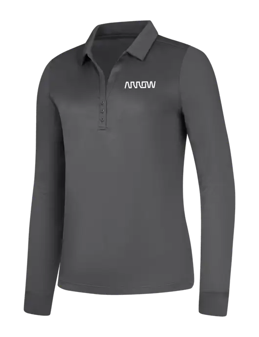 Womens Dark Grey Silk Touch Performance Long Sleeve Polo w/Arrow Electronics Logo