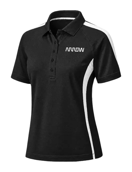 Womens PosiCharge Micro-Mesh Black/White Colorblock Polo w/Arrow Electronics Logo
