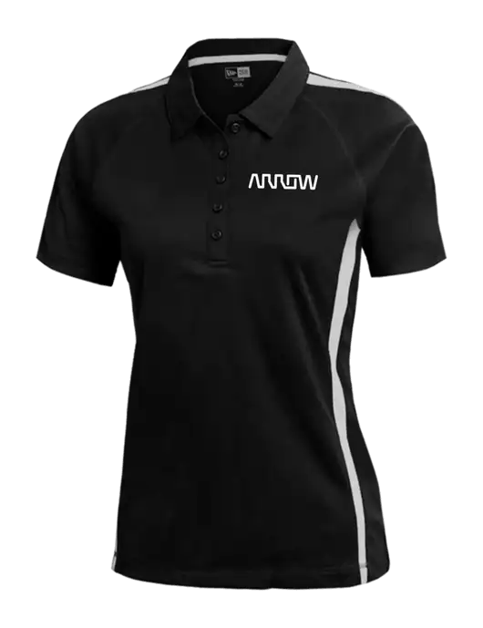 Womens PosiCharge Micro-Mesh Black/White Colorblock Polo w/Arrow Electronics Logo