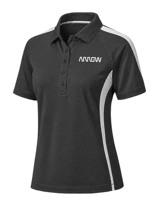 Womens PosiCharge Micro-Mesh Dark Grey/White Colorblock Polo w/Arrow Electronics Logo