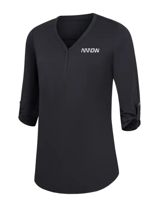 Womens Black City Stretch 3/4-Sleeve Tunic w/Arrow Electronics Logo