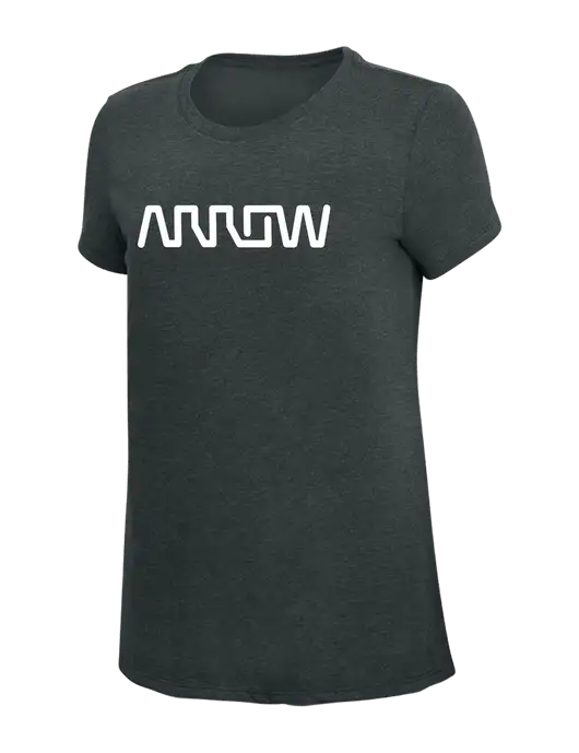 Womens Simply Soft Black Frost 4.5oz Poly/Combed Ring Spun Cotton T-Shirt w/Arrow Electronics Logo
