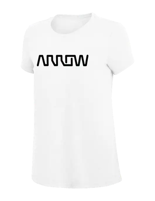 Womens Simply Soft White 4.5oz Poly/Combed Ring Spun Cotton T-Shirt
 w/Arrow Electronics Logo