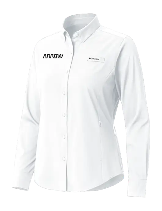 Columbia White Womens PFG Tamiami II Long Sleeve Shirt w/Arrow Electronics Logo