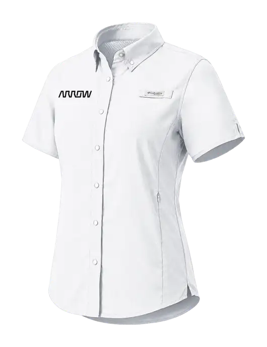 Columbia White Womens PFG Tamiami II Short Sleeve Shirt w/Arrow Electronics Logo