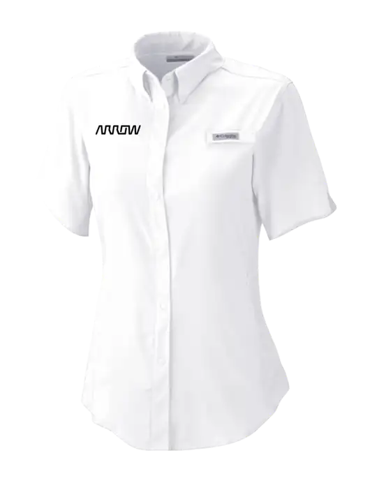 Columbia White Womens PFG Tamiami II Short Sleeve Shirt w/Arrow Electronics Logo