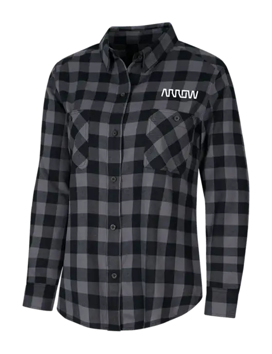 Womens Medium Grey/Black Buffalo Check Plaid Flannel Shirt w/Arrow Electronics Logo