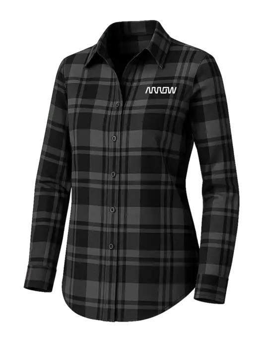 Womens Medium Grey/Black Plaid Flannel Tunic w/Arrow Electronics Logo