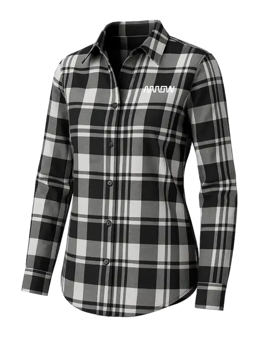 Womens White/Black Plaid Flannel Tunic w/Arrow Electronics Logo