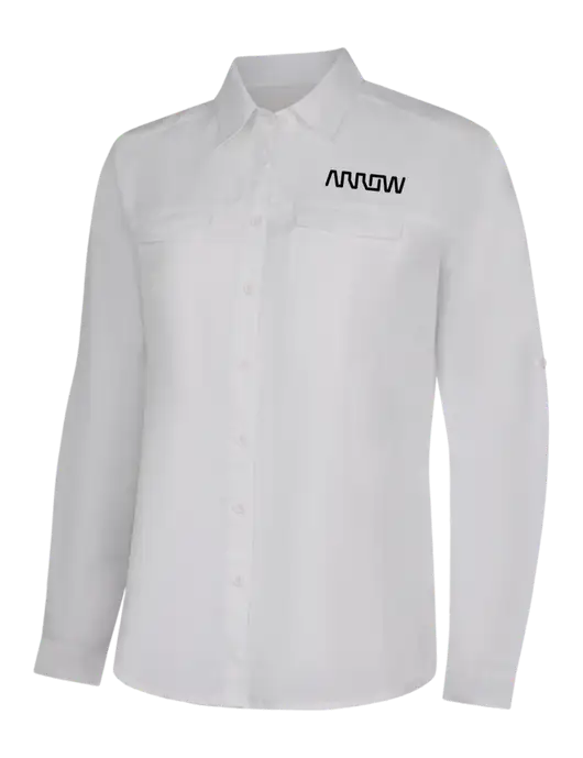 Womens White Long Sleeve UV Daybreak Shirt w/Arrow Electronics Logo