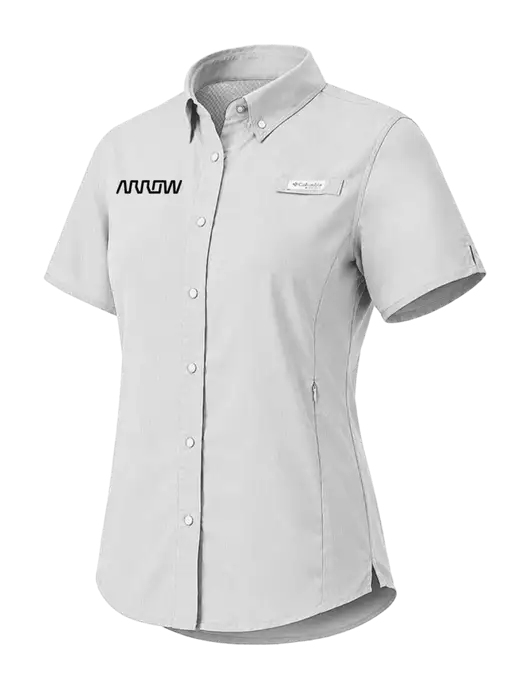 Columbia Grey Womens PFG Tamiami II Short Sleeve Shirt w/Arrow Electronics Logo
