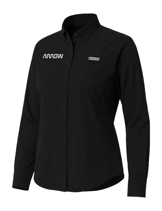 Columbia Black Womens PFG Tamiami II Long Sleeve Shirt w/Arrow Electronics Logo