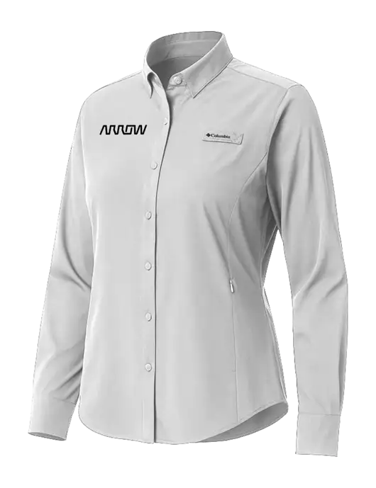 Columbia Grey Womens PFG Tamiami II Long Sleeve Shirt w/Arrow Electronics Logo