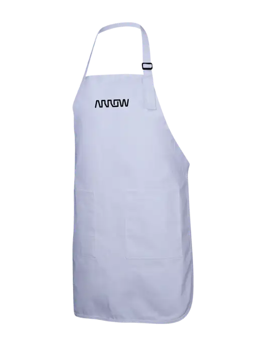 Full-Length White Apron With Pockets w/Arrow Electronics Logo