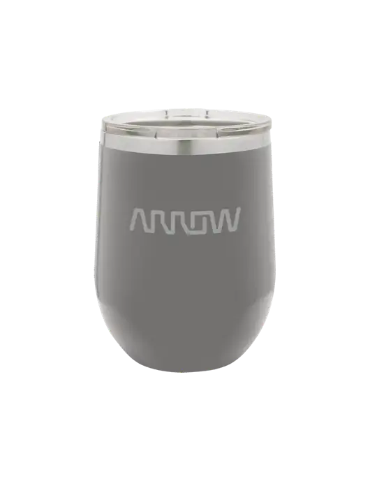 Polar Camel 12 oz Powder Coated Grey Vacuum Insulated Stemless Wine Tumbler w/Arrow Electronics Logo