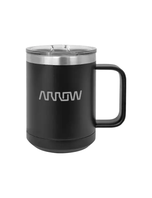 Polar Camel 15 oz Powder Coated Black Vacuum Insulated Mug with Slider Lid w/Arrow Electronics Logo