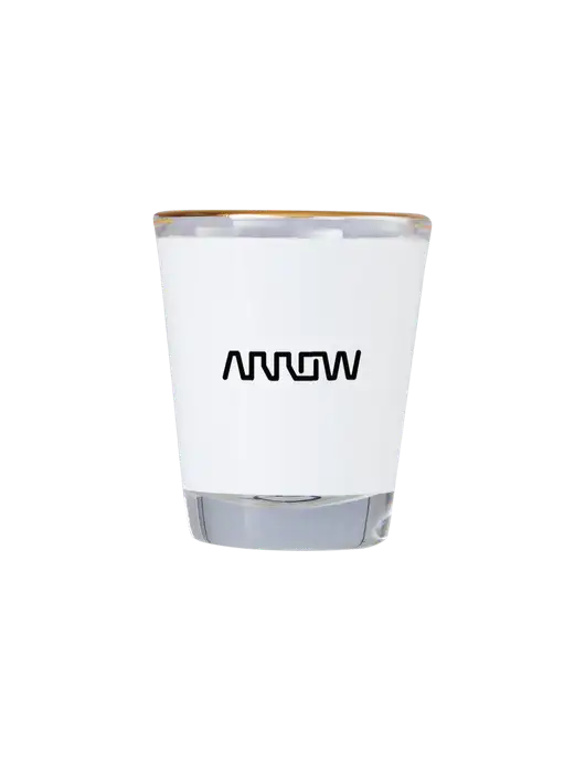 1.5 oz Shot Glass w/Gold Rim w/Arrow Electronics Logo