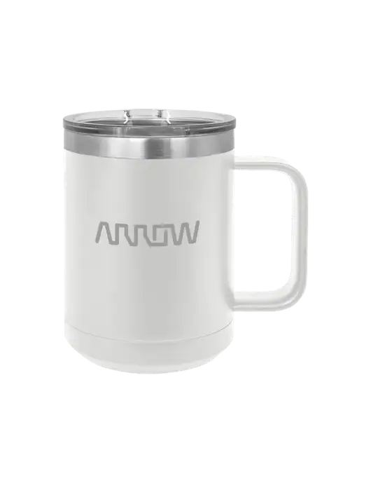 Polar Camel 15 oz Powder Coated White Vacuum Insulated Mug with Slider Lid w/Arrow Electronics Logo