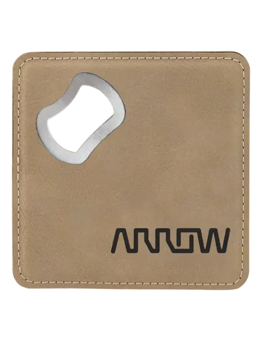 Tan Leatherette Bottle Opener Coaster w/Arrow Electronics Logo