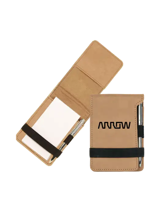 Tan Leatherette Mini Notepad with Pen,  3.25 x 4.75 w/Arrow Electronics Logo