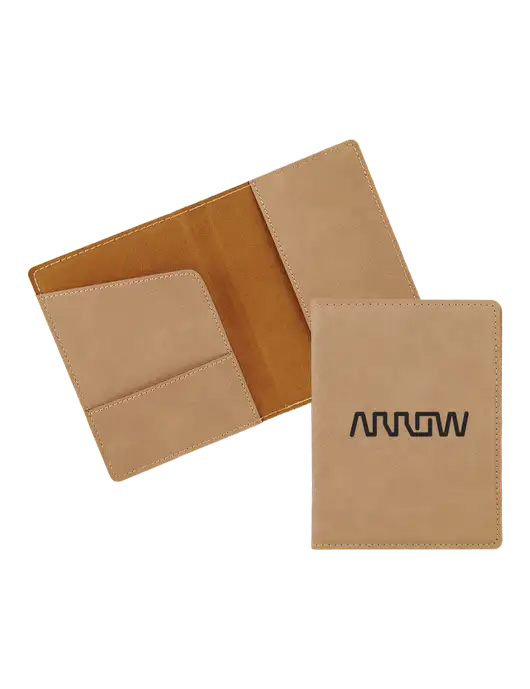Tan Leatherette Passport Holder w/Arrow Electronics Logo