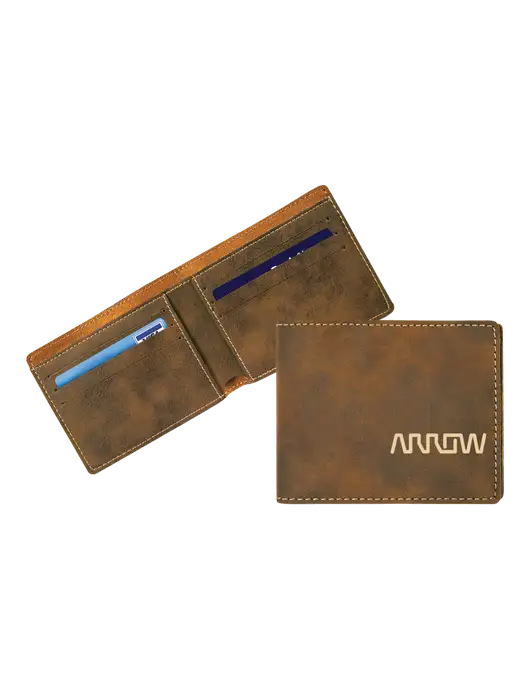 Rustic Leatherette Bifold Wallet w/Arrow Electronics Logo