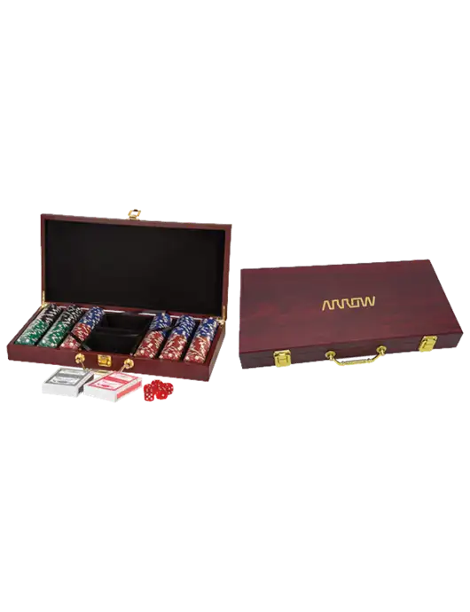 Rosewood Poker Set, 300 Chips w/Arrow Electronics Logo
