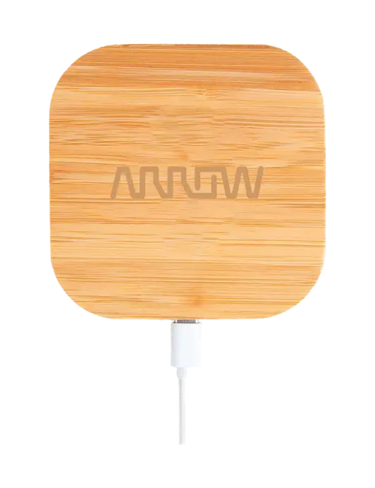 Bamboo Boost Fast Charge 15W Pad w/Arrow Electronics Logo