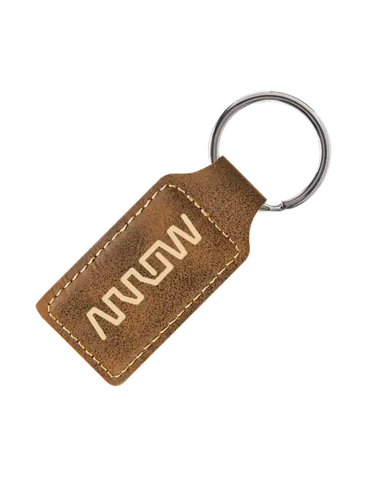 Rustic Laserable Leatherette Rectangle Keychain w/Arrow Electronics Logo