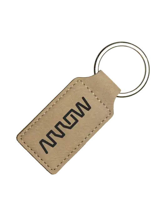 Tan Laserable Leatherette Rectangle Keychain w/Arrow Electronics Logo