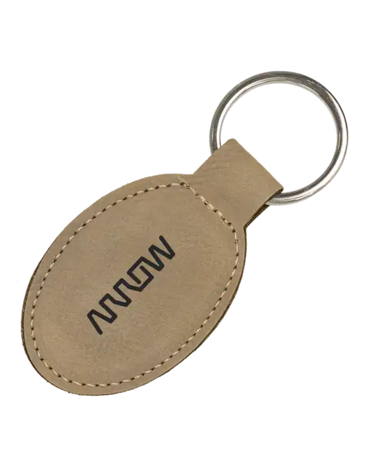 Tan Leatherette Oval Keychain w/Arrow Electronics Logo