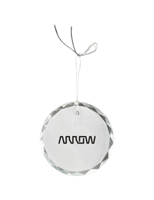 3" Crystal Round Faceted Ornament w/Arrow Electronics Logo