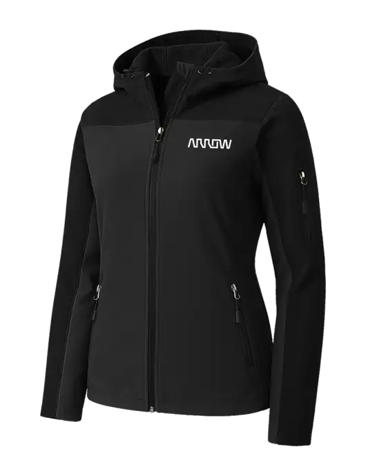 Womens Hooded Core Black Soft Shell Jacket w/Arrow Electronics Logo