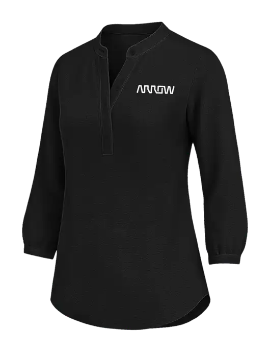 Womens Three Quarter-Sleeve Textured Black Crepe Tunic w/Arrow Electronics Logo