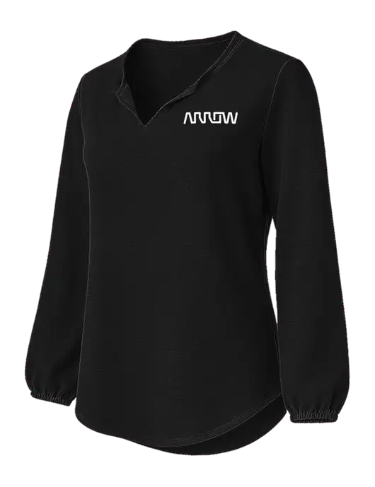 Womens Textured Black Crepe Blouse w/Arrow Electronics Logo