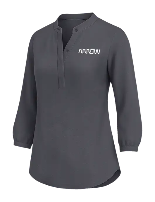 Womens Three Quarter-Sleeve Textured Dark Grey Crepe Tunic w/Arrow Electronics Logo