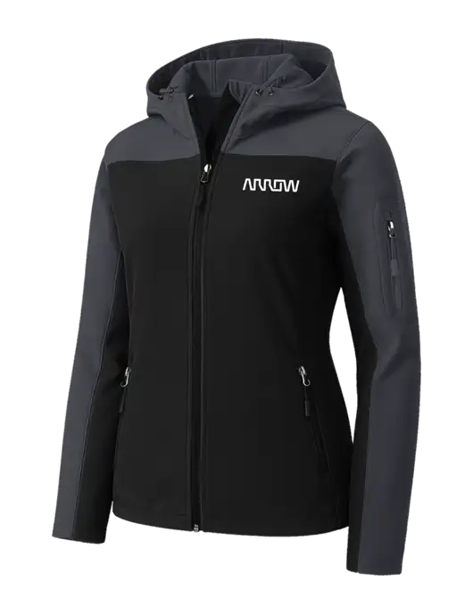 Womens Hooded Core Dark Grey/Black Soft Shell Jacket w/Arrow Electronics Logo