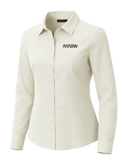 Brooks Brothers Womens Full-Button Ivory Satin Blouse w/Arrow Electronics Logo