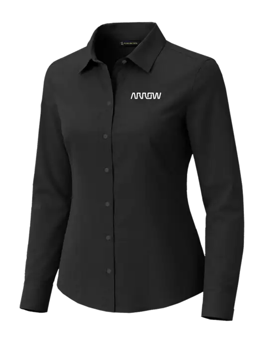 Brooks Brothers Womens Full-Button Black Satin Blouse w/Arrow Electronics Logo