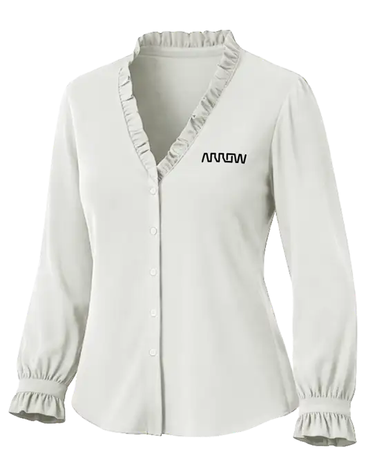 Brooks Brothers Womens White Long Sleeve Ruffle Collar Blouse w/Arrow Electronics Logo