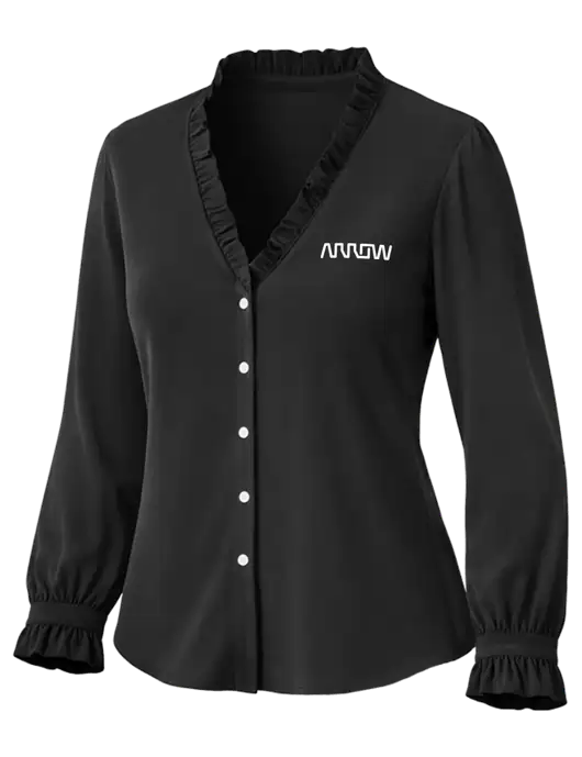 Brooks Brothers Womens Black Long Sleeve Ruffle Collar Blouse w/Arrow Electronics Logo