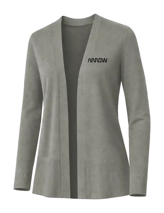 Brooks Brothers Womens Cotton Stretch Long Light Grey Cardigan Sweater w/Arrow Electronics Logo