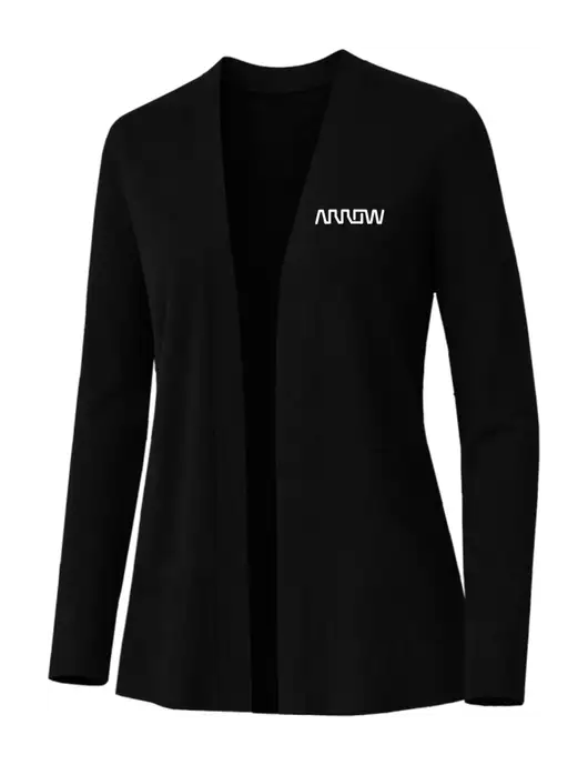 Brooks Brothers Womens Cotton Stretch Long Black Cardigan Sweater w/Arrow Electronics Logo