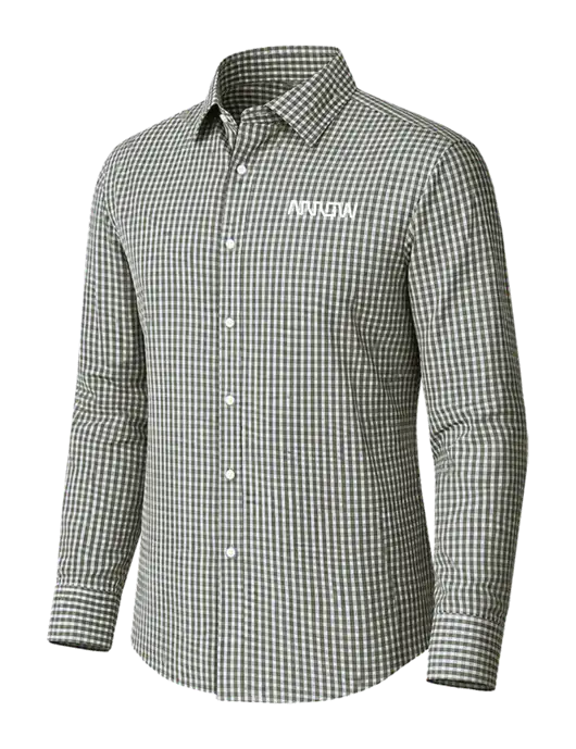 Brooks Brothers Tech Stretch Charcoal Grey Check Patterned Shirt w/Arrow Electronics Logo
